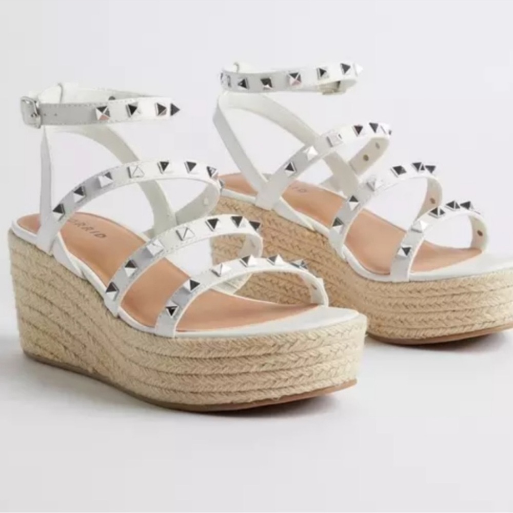 White Studded Espadrille Wedge Sandals